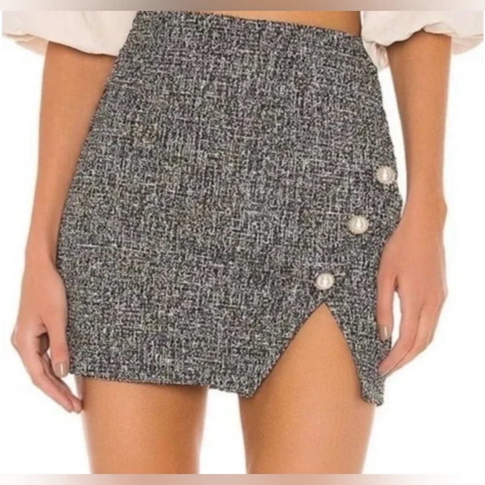 Revolve Lovers and friends Cherie Tweed Skirt with Pearl Black Multi Size S
